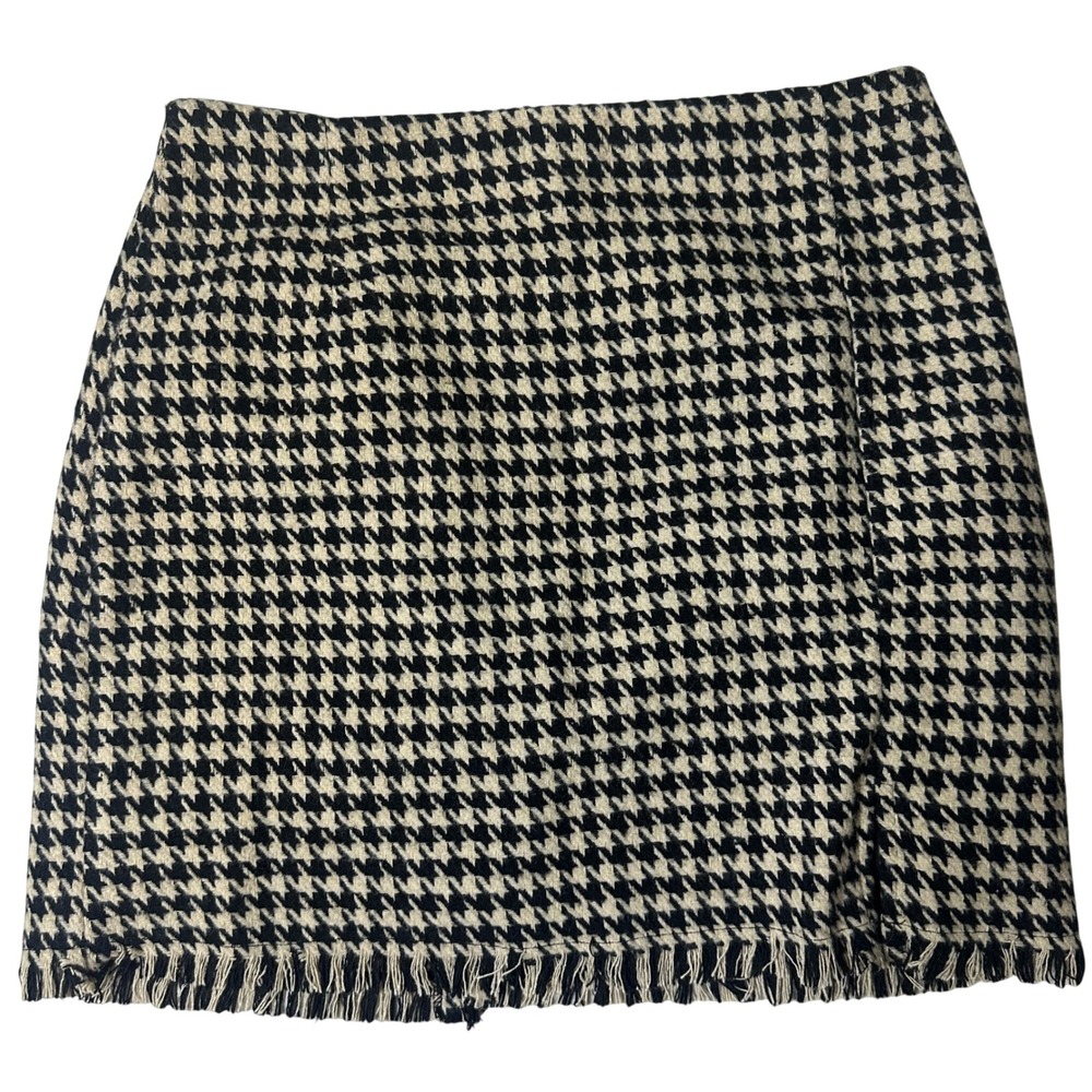 Christian Siriano New York Tweed Houndstooth‎ Mini Skirt black tan preppy m